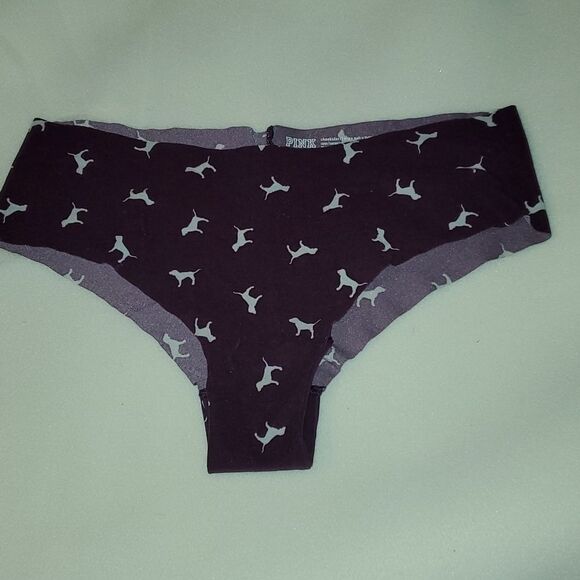 Victorias Secret Pink Burgundy Puppy Logo Laser Cut Cheekster Panty‎ Panties M - Picture 1 of 5